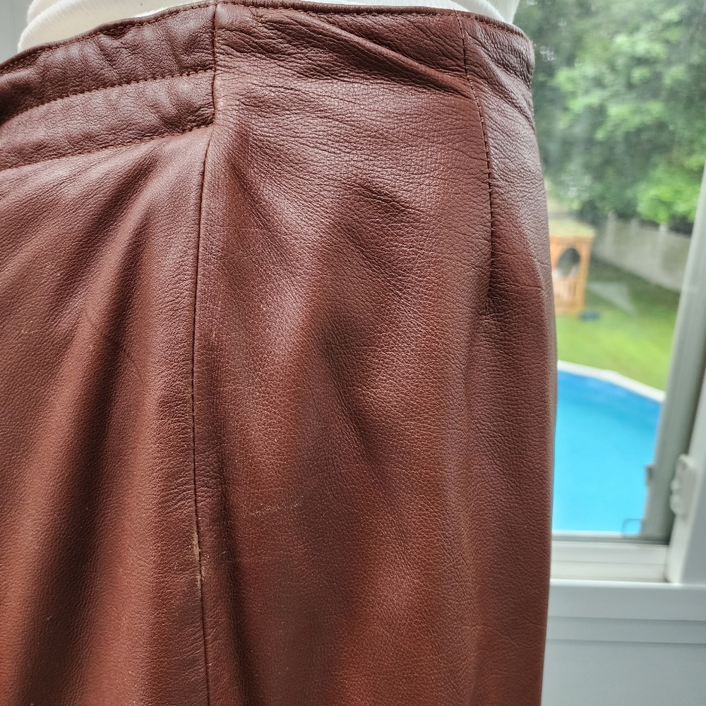 Spiegal Cognac Brown Real Leather Straight Maxi Skirt - Picture 8 of 17